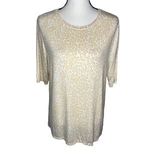 Nine West Top Essential Cream White Leopard Print Short Sleeve Tee Shirt Size L